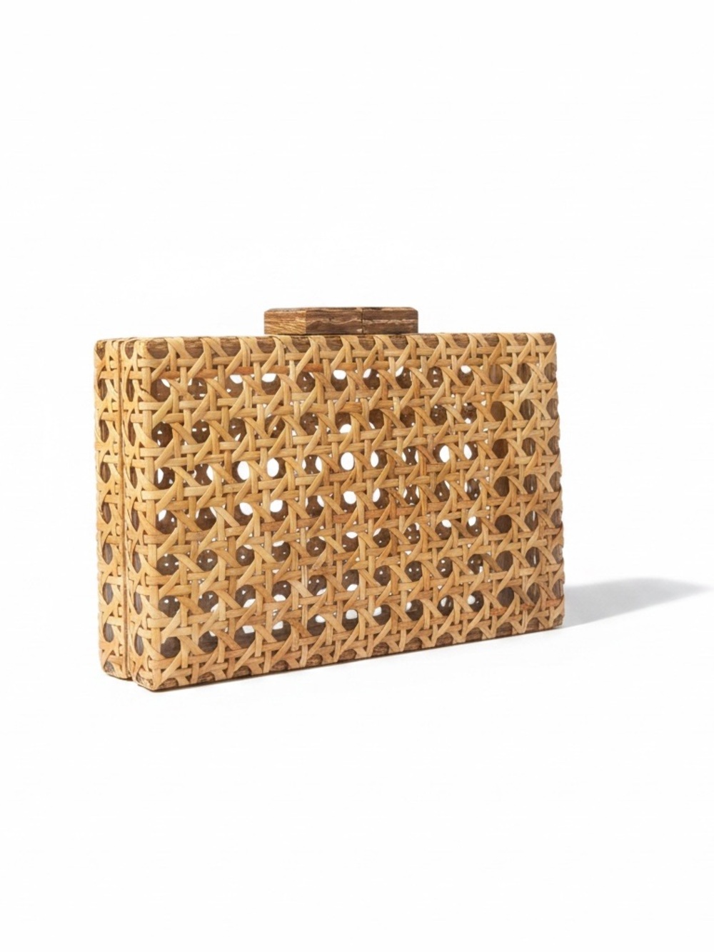 Rattan Acrylic Woven Clutch Bag/ Purse Natural with Gold Chain NEW
